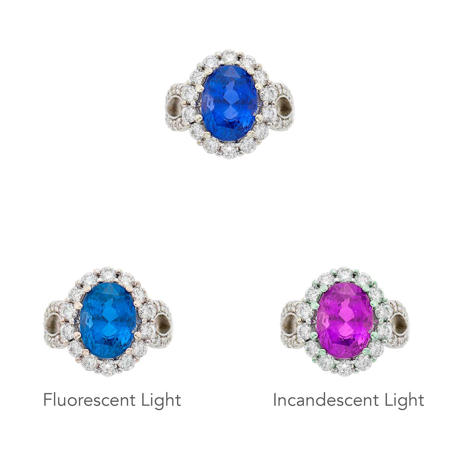 Lot 64 - White Gold, Color-Change Sapphire and Diamond Ring