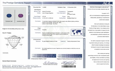 Lot 64 - White Gold, Color-Change Sapphire and Diamond Ring