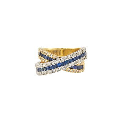 Lot 1178 - Two-Color Gold, Sapphire and Diamond Band Ring