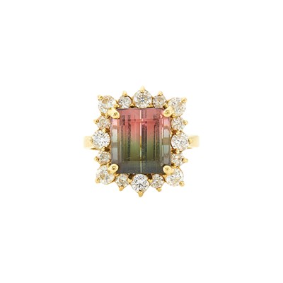 Lot 1198 - Gold, Bi-Color Tourmaline and Diamond Ring