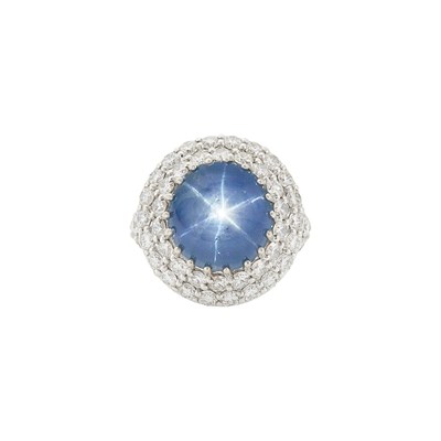 Lot 1268 - White Gold, Star Sapphire and Diamond Ring