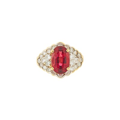 Lot 1181 - Two-Color Gold, Rubellite and Diamond Ring