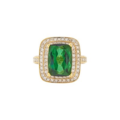 Lot 1253 - Two-Color Gold, Tourmaline and Diamond Ring