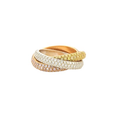 Lot 1031 - Tricolor Gold, Colored Diamond and Diamond Rolling Band Ring