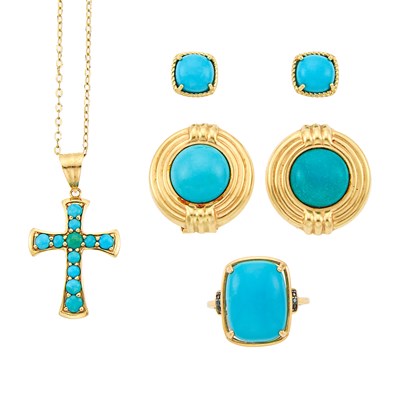 Lot 1263 - Group of Gold and Turquoise Jewelry