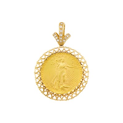 Lot 1070 - Gold, Gold Coin and Diamond Pendant