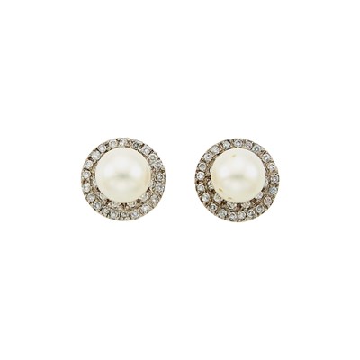 Lot 1187 - Pair of South Sea Cultured Pearl Earrings with White Gold and Diamond Jackets