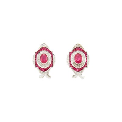 Lot 1150 - Pair of White Gold, Ruby and Diamond Earrings