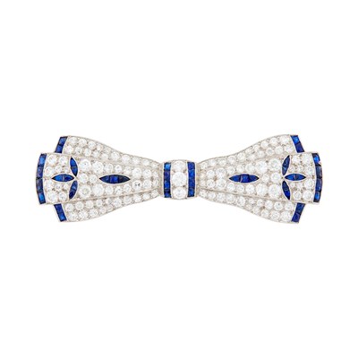 Lot 159 - Platinum, Diamond and Sapphire Bow Brooch