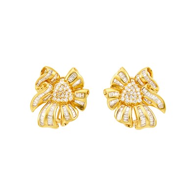 Lot 1044 - Pair of Gold and Diamond Earrings