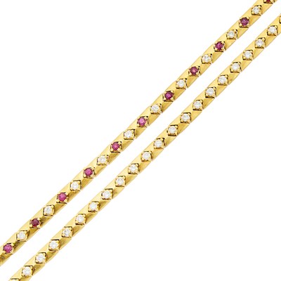 Lot 1240 - Two Gold, Diamond and Ruby Bracelets