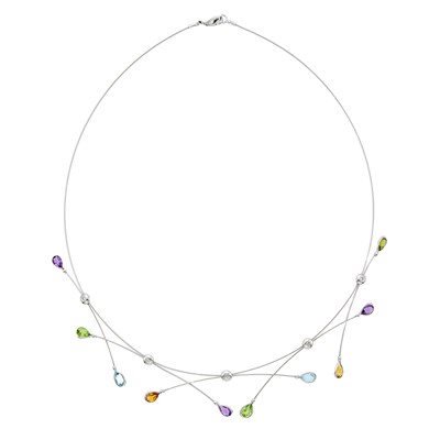 Lot 1298 - White Gold and Colored Stone Necklace