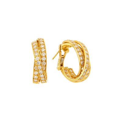 Lot 139 - Pair of Gold and Diamond Hoop Earrings