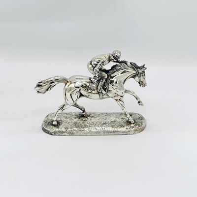 Lot 1188 - Chantry Silversmiths Ltd. Sterling Silver Horse and Jockey Sculpture