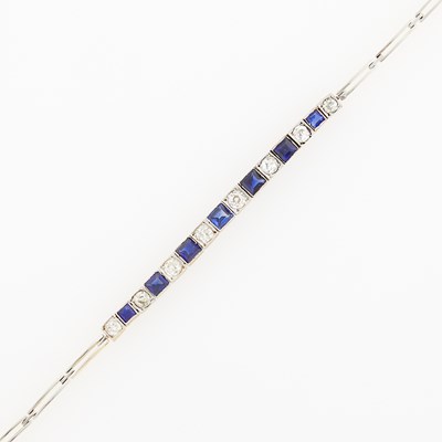 Lot 2210 - Gold, Platinum, Diamond and Synthetic Sapphire Bracelet