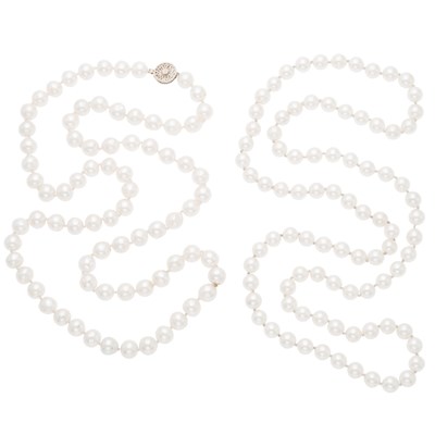 Lot 2035 - Two Long Semi-Baroque Cultured Pearl Necklaces