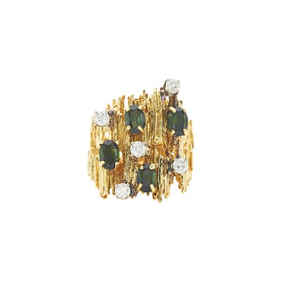 Lot 2152 - Gold, Diamond and Tourmaline Ring