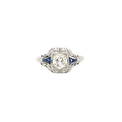 Lot 2218 - Platinum, Diamond and Synthetic Sapphire Ring