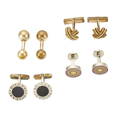 Lot 1282 - Four Pairs of Silver and Gold Enamel Cufflinks