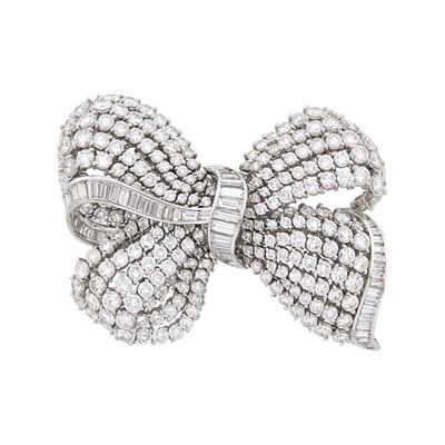 Lot 161 - Platinum and Diamond Bow Brooch