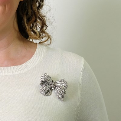 Lot 161 - Platinum and Diamond Bow Brooch
