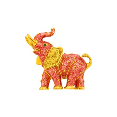 Lot 1036 - Hidalgo Gold and Pink Enamel Elephant Pendant Clip-Brooch