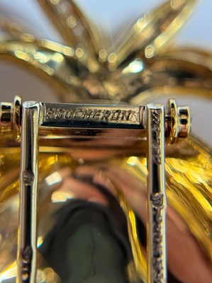Lot 58 - Boucheron Pair of Gold and Diamond 'Pineapple' Earclips and Clip-Brooch, France