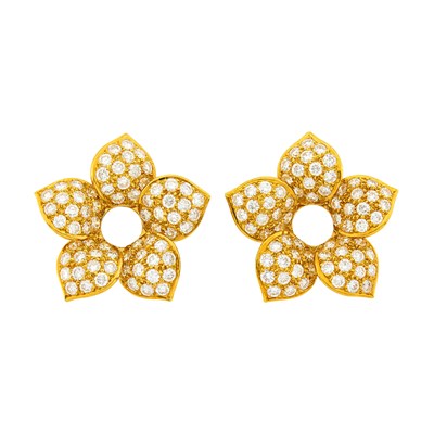 Lot 1037 - Pair of Gold and Diamond Flower Earring Jackets