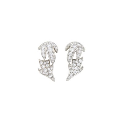 Lot 83 - Tiffany & Co., Schlumberger Pair of Platinum and Diamond Leaf Earclips