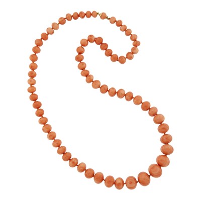 Lot 1022 - Long Angel Skin Coral Bead Necklace