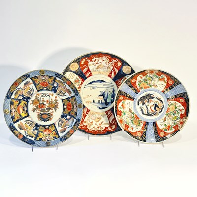 Lot 1076 - Group of Three Large Imari Porcelain Dishes