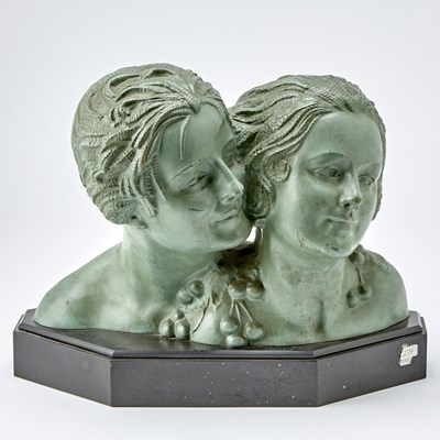 Lot 392 - Patinated Bronze Double Bust Cast From a Model by D.H. Chiparus