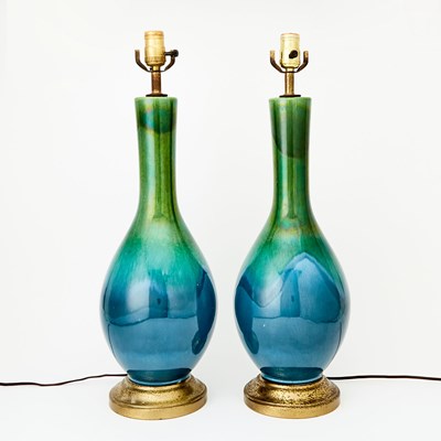 Lot 401 - Pair Mid-Century Modern Style Blue/Green Ceramic Lamps