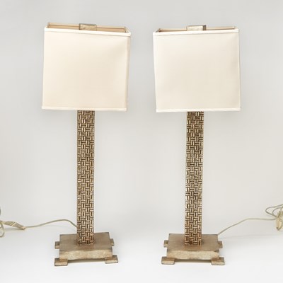 Lot 380 - Pair of Silvered Composite Lamps