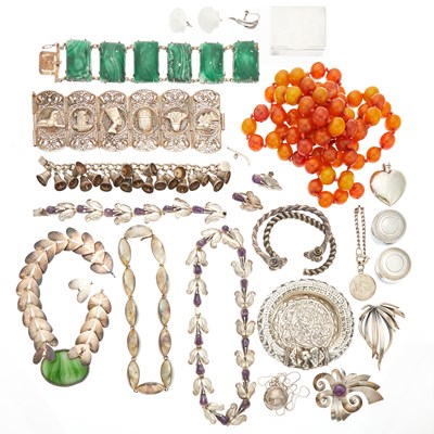 Lot 2447 - Group of Silver Jewelry and Amber Beads