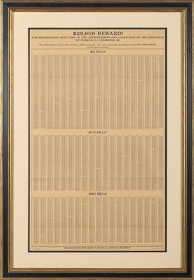 Lot 191 - Poster listing the banknotes in the Lindbergh kidnapping ransom