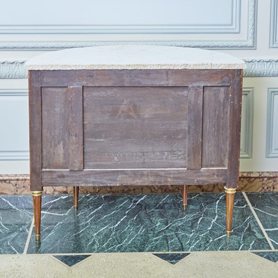 Lot 2 - Louis XVI Marble Top Inlaid Mixed Woods Demilune Commode