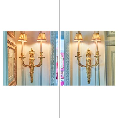 Lot 20 - Pair of Louis XVI Style Gilt Bronze Two Light Sconces