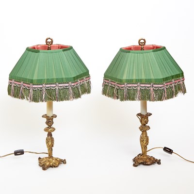 Lot 141 - Pair of Louis XV Style Gilt Bronze Small Candlestick Lamps