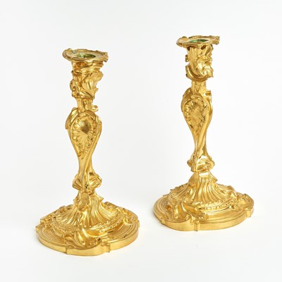 Lot 155 - Pair of Louis XV Gilt Bronze Candlestick Lamps