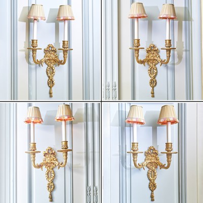 Lot 35 - Set of Four Louis XVI Style Gilt Bronze Two-Light Sconces