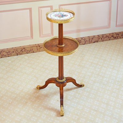 Lot 53 - Louis XVI Style Porcelain Inset Parquetry Stand