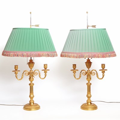 Lot 362 - Pair of Louis XVI Gilt Bronze Three-Light Candelabra Mounted as Lamps