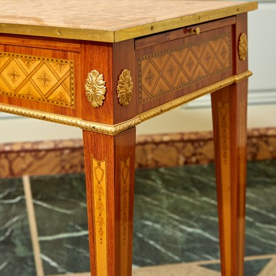 Lot 142 - Louis XVI Gilt Bronze Mounted Tulipwood Parquetry Table à Écrire