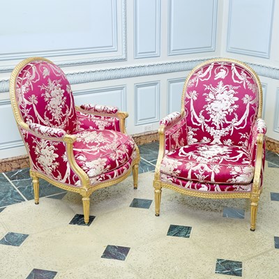 Lot 51 - Pair of Louis XVI Giltwood Bergères à la Reine