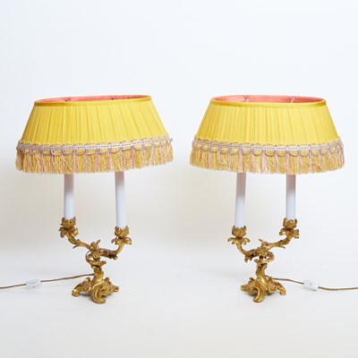 Lot 209 - Pair of Louis XV Style Gilt Bronze Two-Light Candelabra Lamps