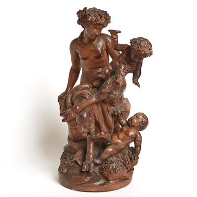 Lot 27 - French Terracotta Figure of Female Satyr and Two Bacchantes