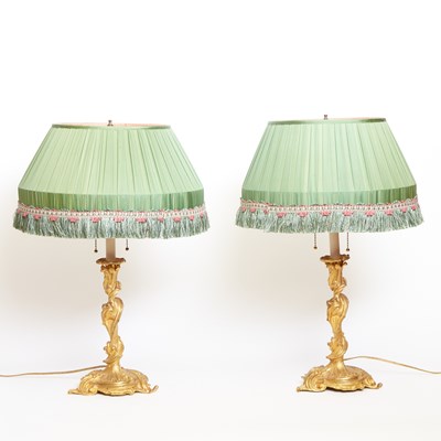 Lot 122 - Pair of Louis XV Gilt Bronze Candlestick Lamps