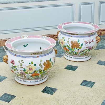 Lot 110 - Pair of Large Chinese Enameled Porcelain Jardinieres