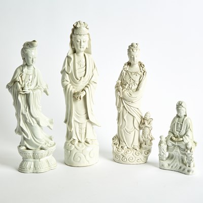 Lot 108 - Four Chinese Blanc de Chine Porcelain Figures of Guanyin